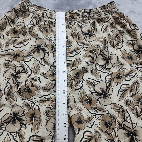Vintage 80s Basic Editions Shorts Womens M Brown Floral Hawaiian Cotton Pull On - Picture 6 of 9